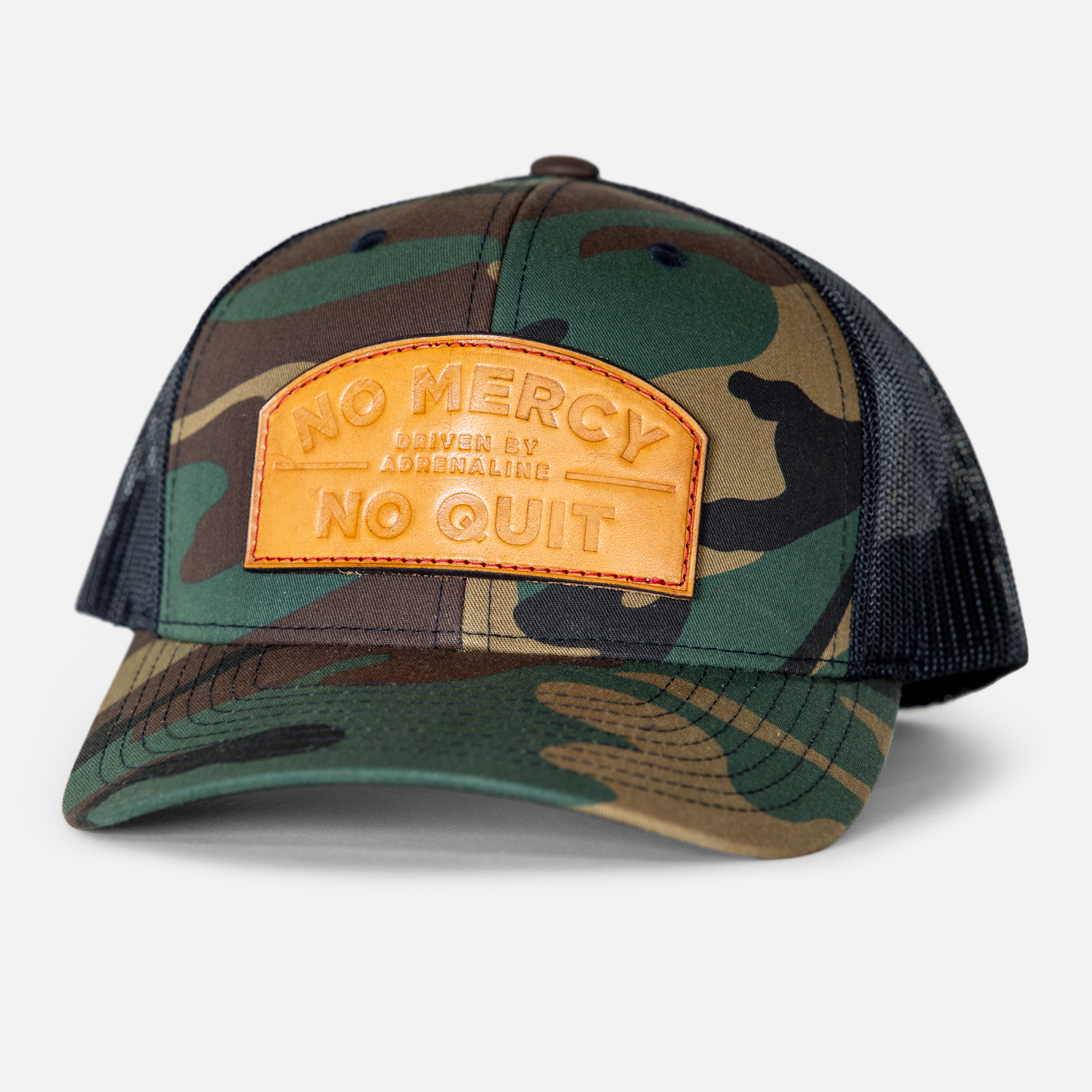 Leather Patch Trucker Hat // Woodland (M81) | No Mercy No Quit Leather Patch Trucker Hat // Woodland (M81) | No Mercy No Quit
