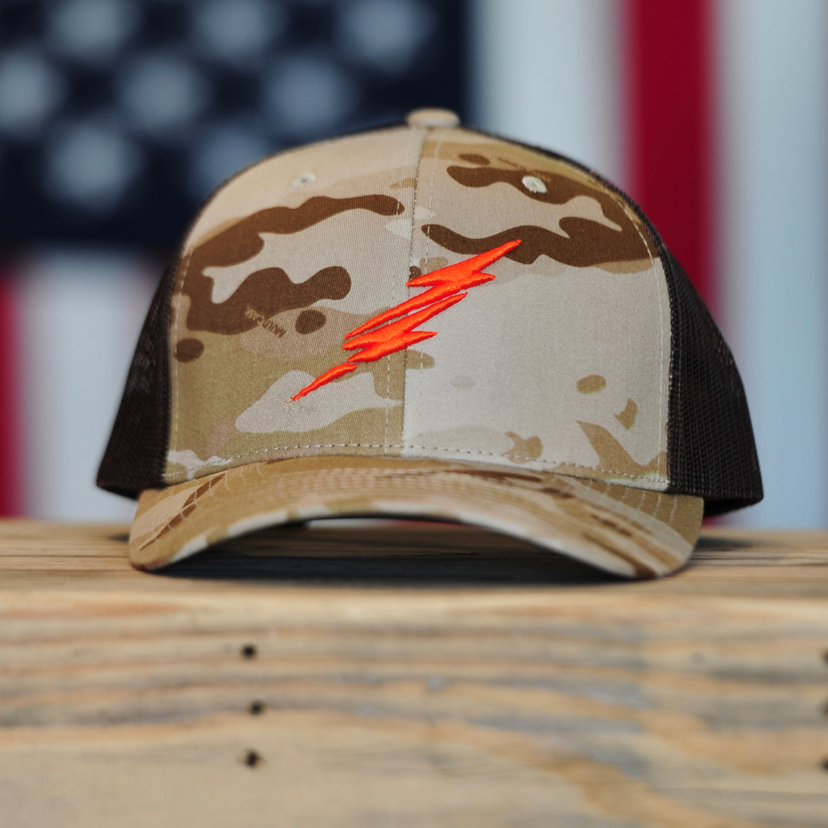 Brand Trucker Hat // Multicam Arid / Blood Orange