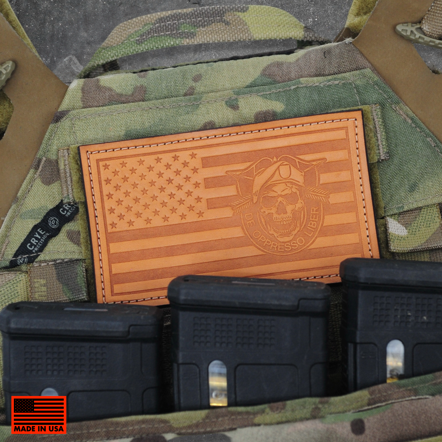 Leather American Flag Patch // Green Beret